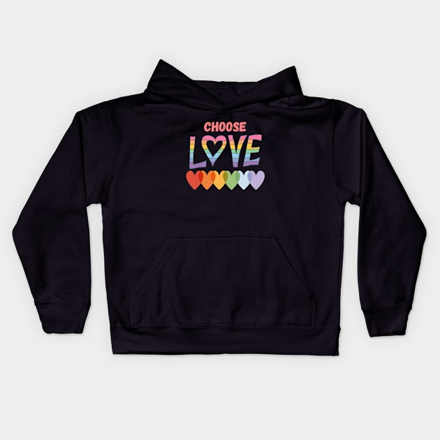 Choose Love LGBT Rainbow Hearts Kids Hoodie by Prideopenspaces